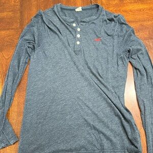 Mens Hollister navy 1/4 button up long sleeve shirt